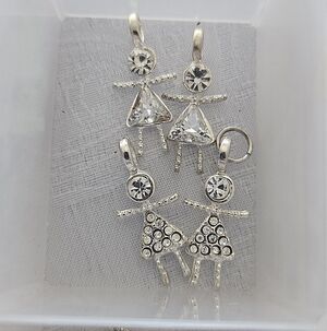 👭 Pair (2) "Little Girl" Silver Crystal Charms.